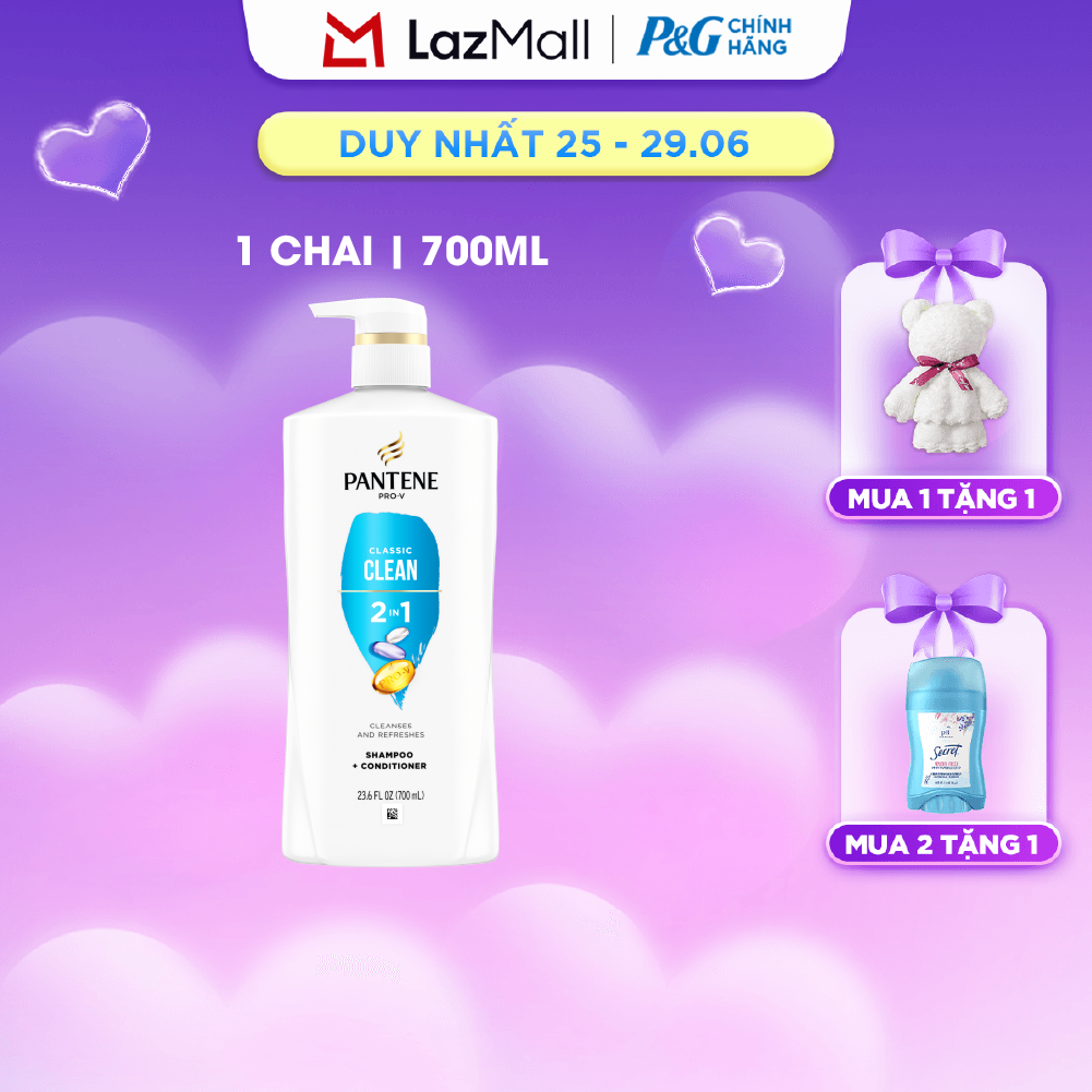 Dầu Gội Xả PANTENE Nhập Khẩu Mỹ 2IN1 Hương Classic Clean Chai 700ML