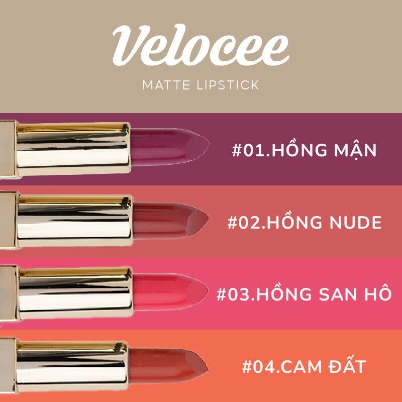 [FULL 4 màu] Son thỏi lì Velocee mịn mướt lâu trôi 5g