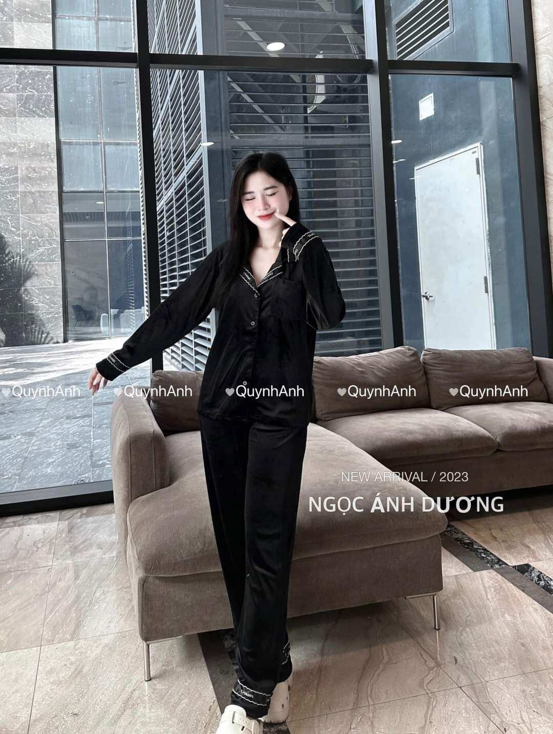 set bộ pijama, set bộ mặc nhà nhung viền chà neo