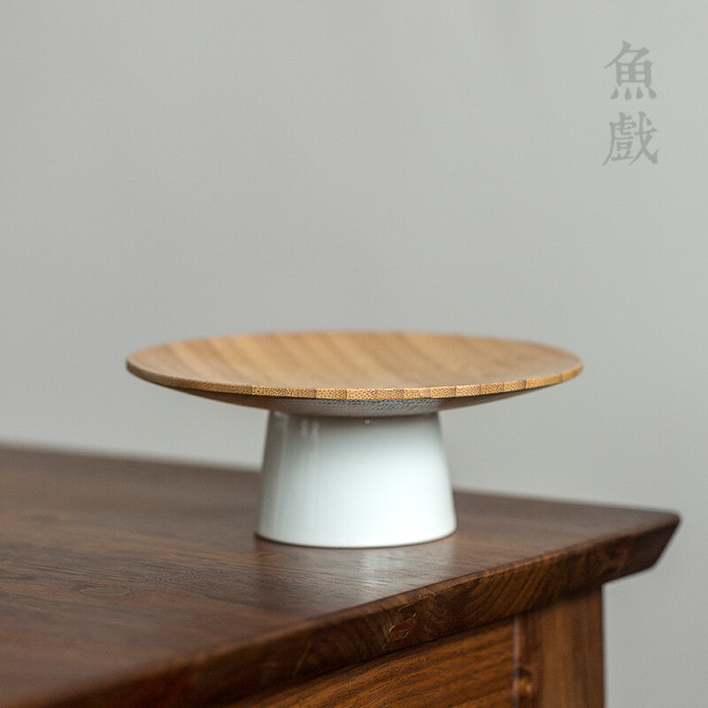 Khay đựng hoa quả làm bằng tre gốm sứ gia dụng sáng tạo chân cao kiểu trung quốc chơi cá khay đựng đồ điểm tâm đĩa hoa quả khay đựng hoa quả khô khay đựng đồ uống trà điểm tâm