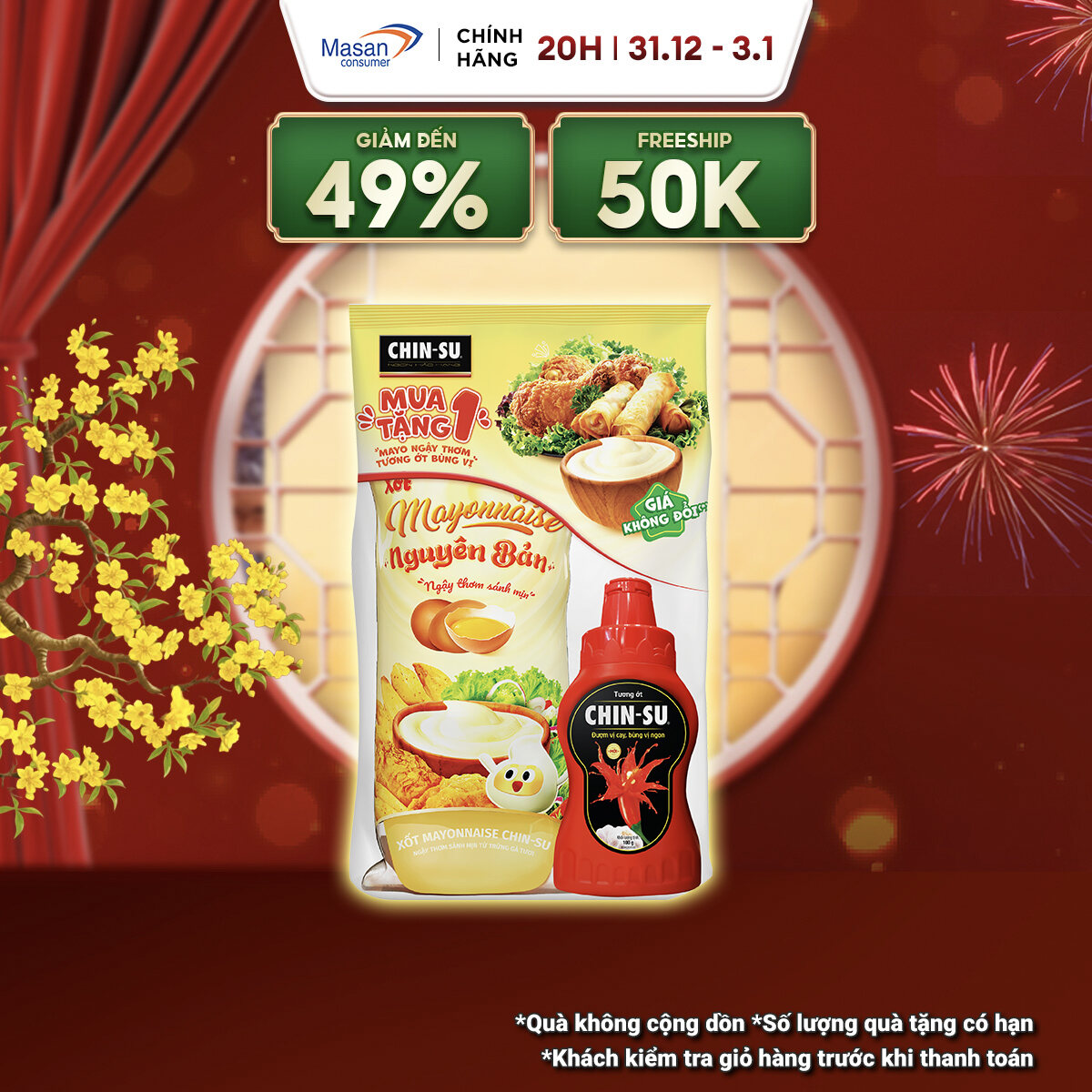 15.12-29.12 Voucher 18% CHO ĐƠN TỪ 199K Xốt mayonnaise CHIN-SU nguyên bản 250gr KM tương ớt CHIN-SU 100gr