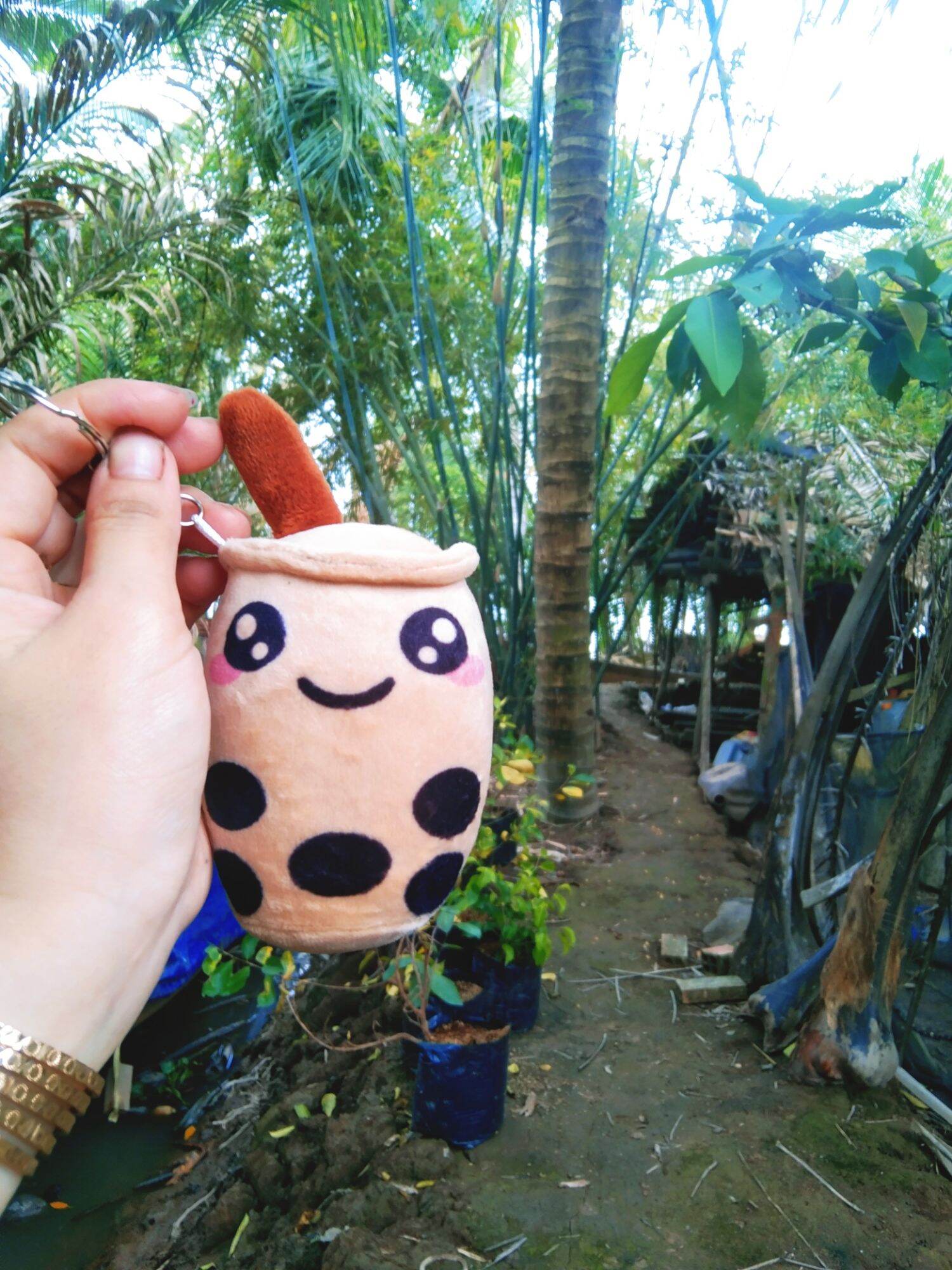 Móc khoá gấu bông ly trà sữa