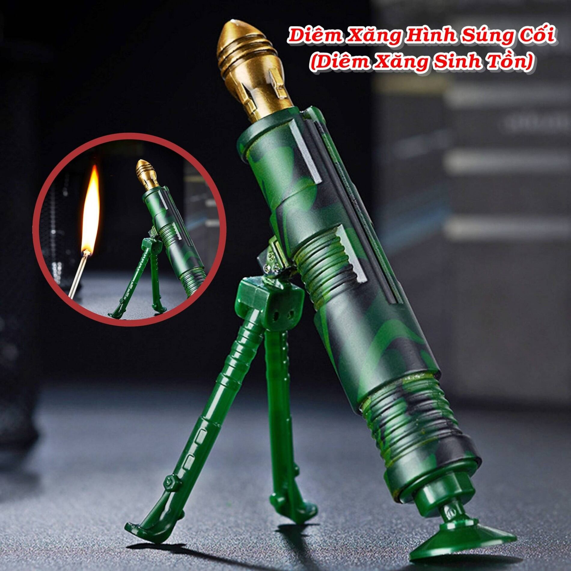 BẬT LỬA DIÊM XĂNG HÌNH SÚNG CỐI QUÂN ĐỘI (KIM LOẠI) - (XÀI XĂNG)
