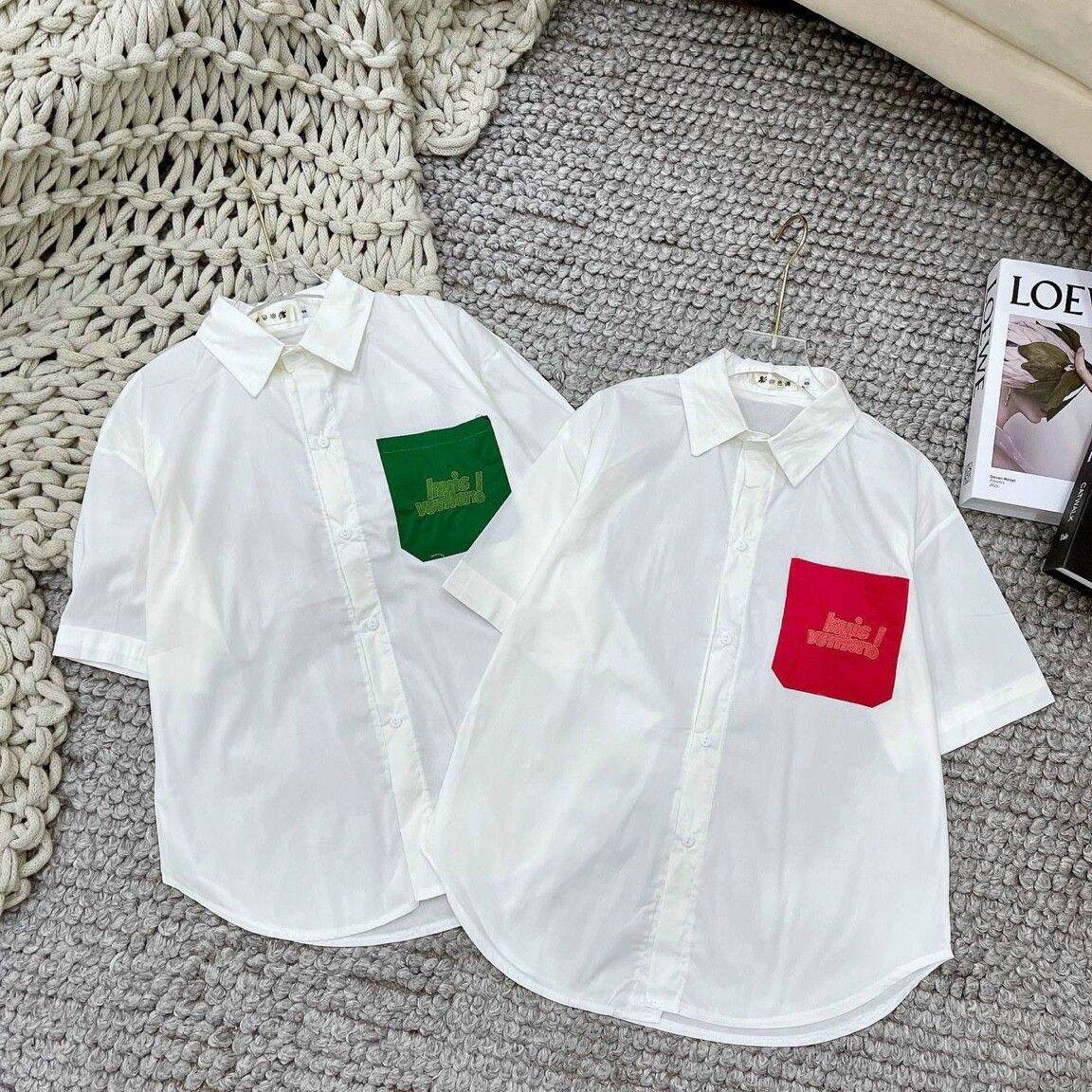 áo sơ mi kiểu phối màu túi form 52kg(u)