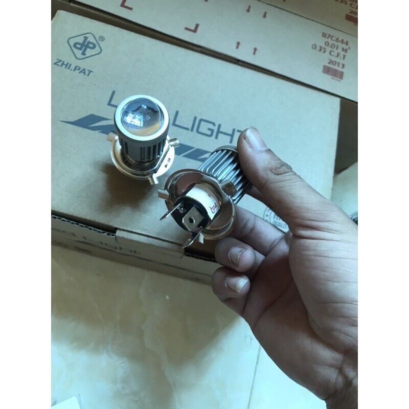 Đèn Pha Led Bi Cầu Chân H4 Pha Trắng Cốt Vàng