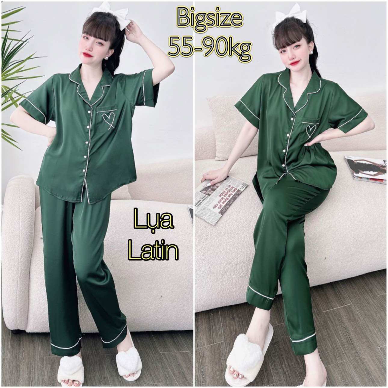 Bigsize 55-90kg đồ bộ lụa latin túi thêu - tay ngắn quần dài