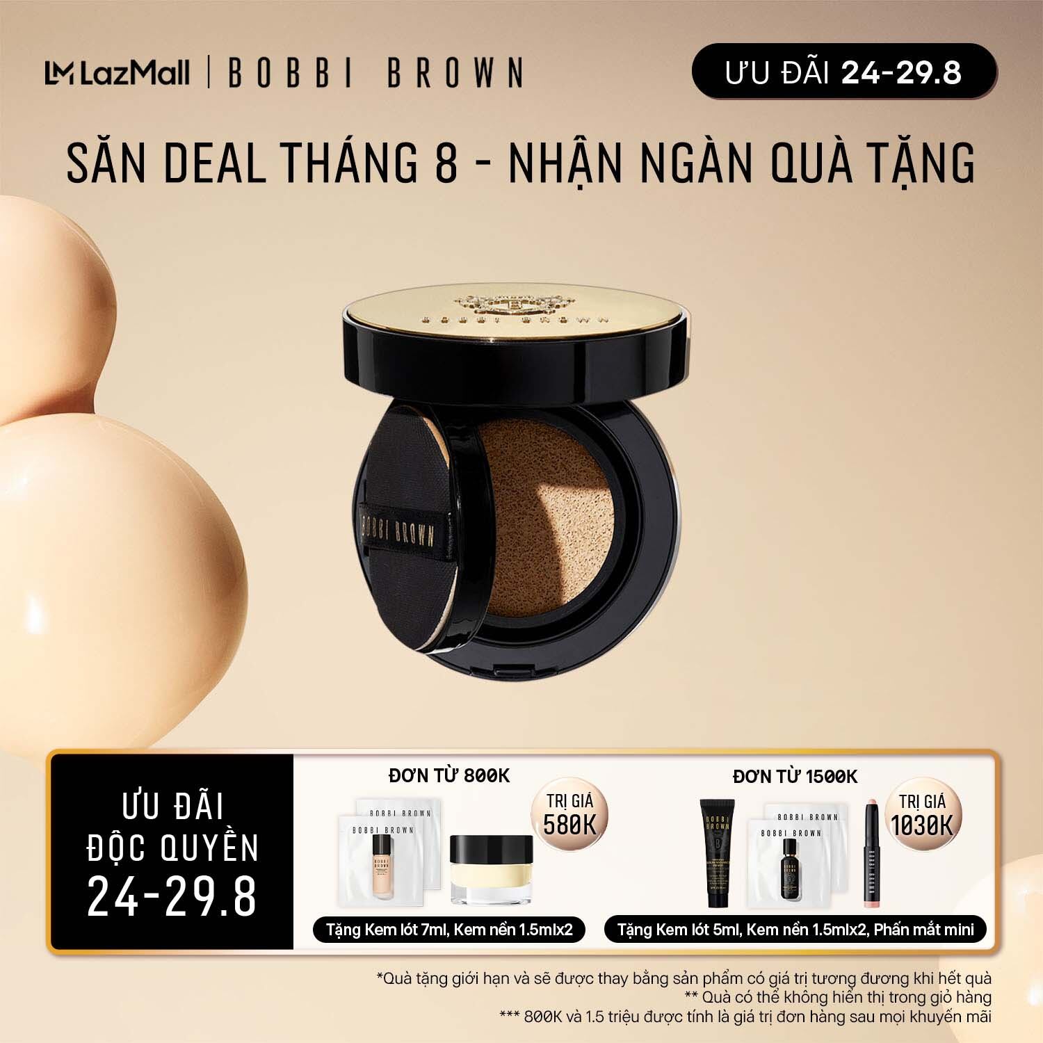 [ƯU ĐÃI 24-29.8] Phấn Nước Bobbi Brown Intensive Skin Serum Cushion Foundation / Phấn nước dưỡng ẩm với vitamin E cho da thường, da dầu và da nhạy cảm - hiệu ứng rạng rỡ, không paraben, chống  tia cực tím