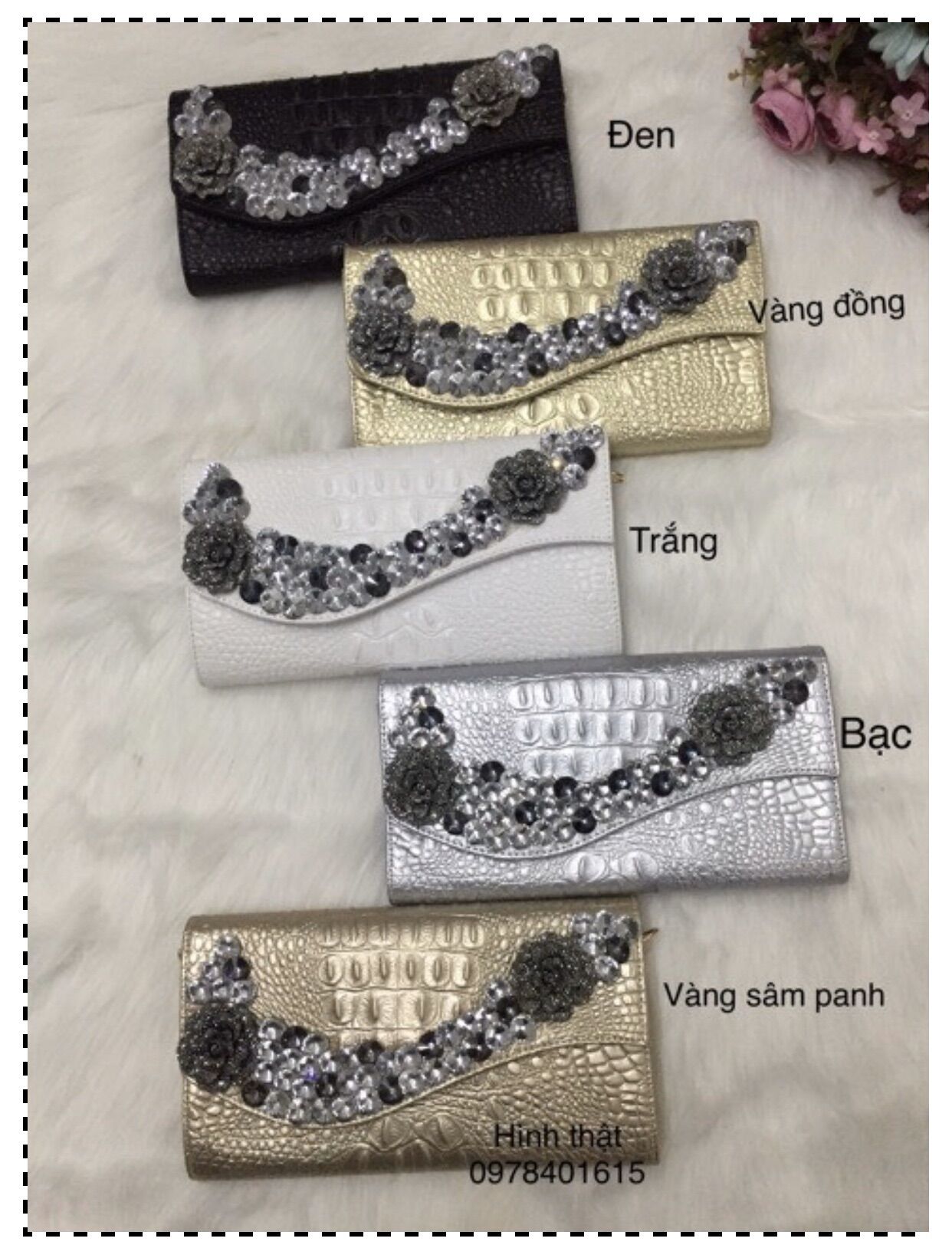 [HCM]VÍ CẦM TAY ĐÍNH ĐÁ SANG TRỌNG - V5562