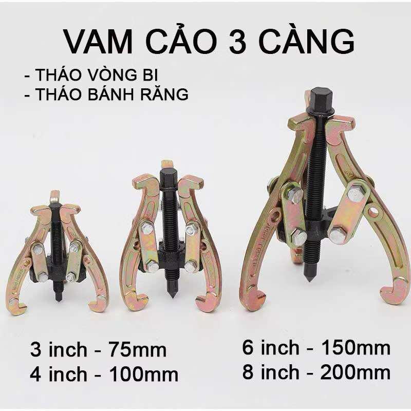 Vam cảo 3 càng | - Tháo vòng bi | - Tháo bánh răng | 3 inch - 75mm | 4 inch - 100mm | 6 inch - 150mm | 8 inch - 200mm