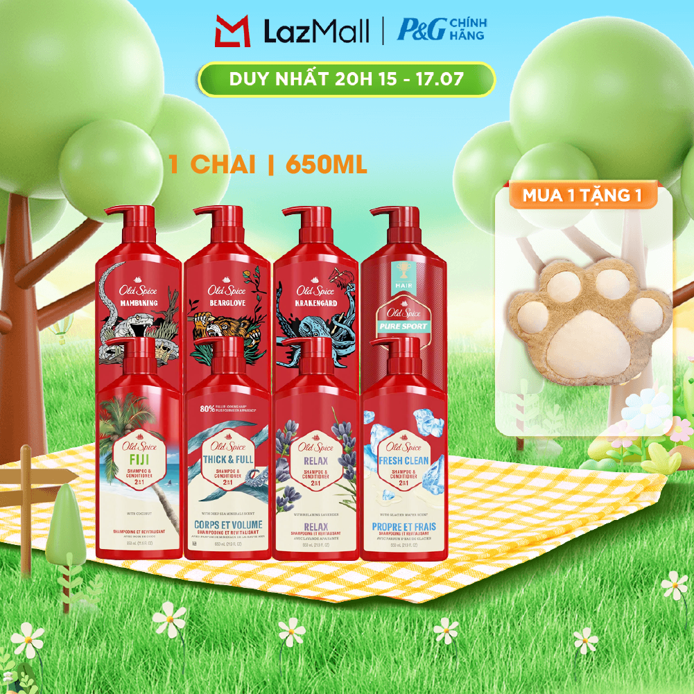 Dầu Gội Xả OLD SPICE Nhập Khẩu Mỹ 2IN1 Hương Nước Hoa Cho Nam Thick  Full/ Pure Sport/ Bearglove Chai 650ML