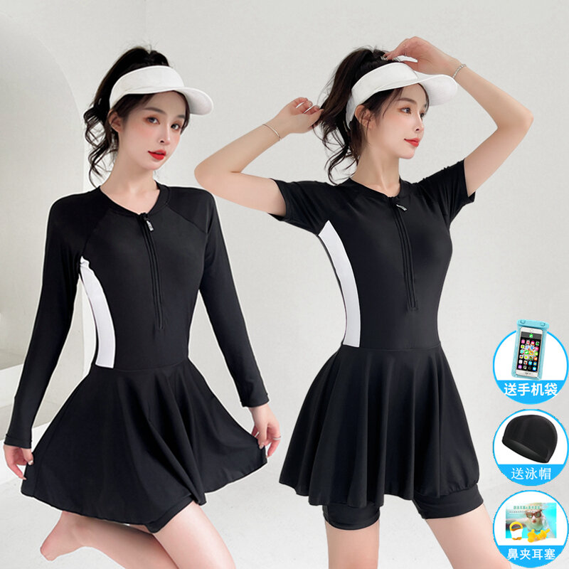 Áo Tắm Kiểu Váy Liền Thân Cộc Tay Quần 5 Tấc Boxer Kín Đáo Mùa Hè Cho Nữ