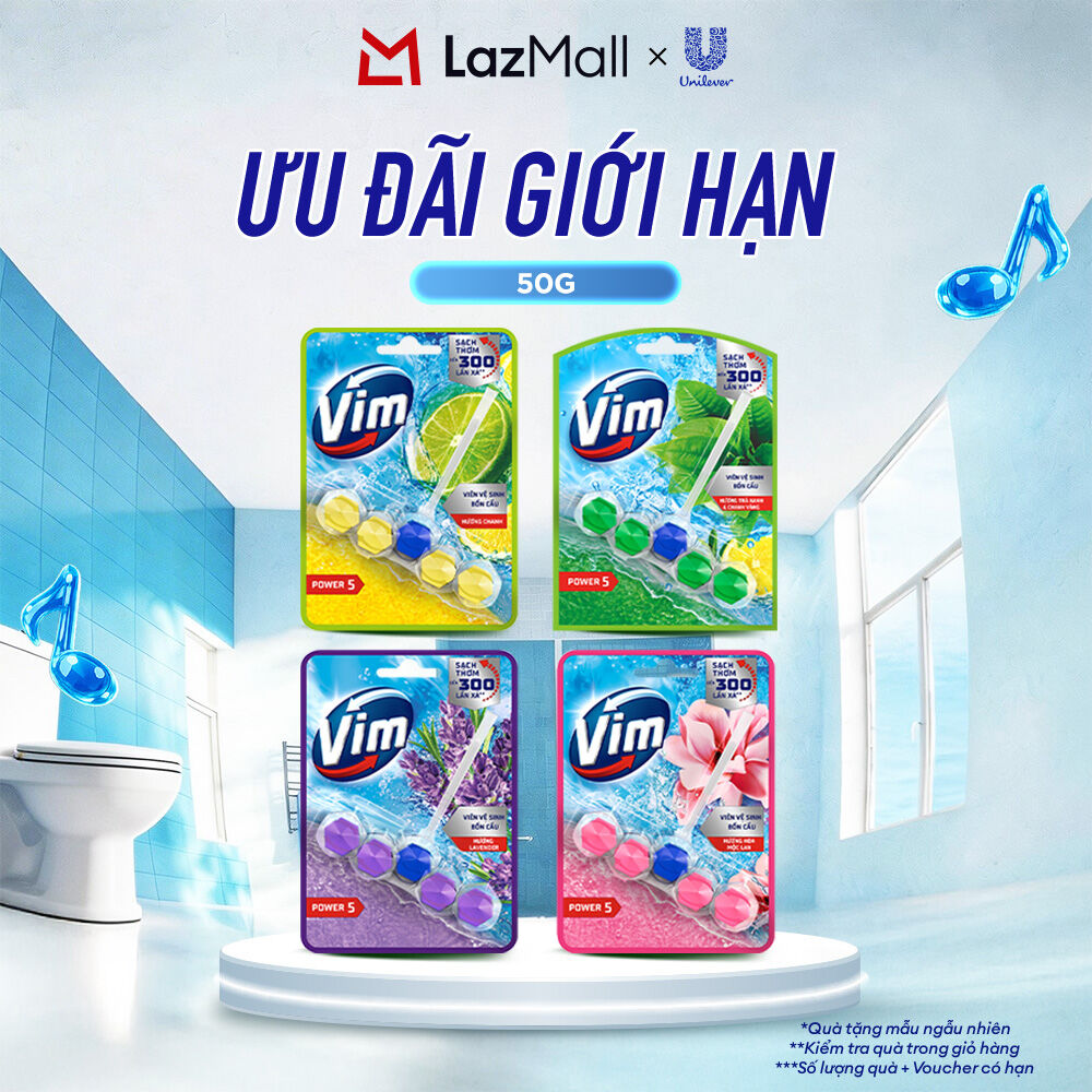 Viên Treo Vệ Sinh Bồn Cầu Vim Power 5 | Sạch Thơm Đến 300 Lần Xả (50g/viên) (bao bì tùy lô nhập hàng)