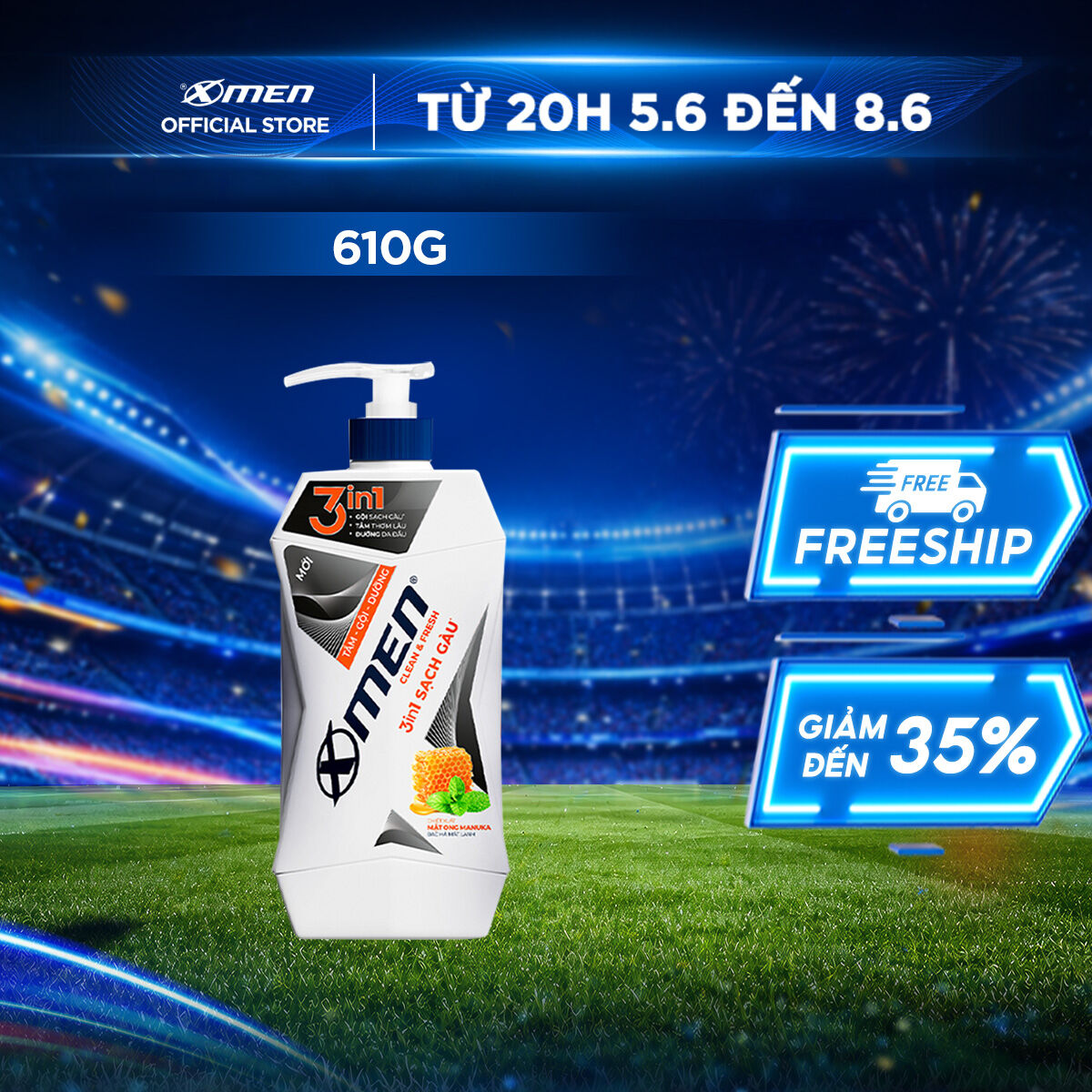 [GIÁ CHỈ 139k][MỚI] Tắm Gội Dưỡng Xmen Clean  Fresh 3in1 Sạch Gàu 610g