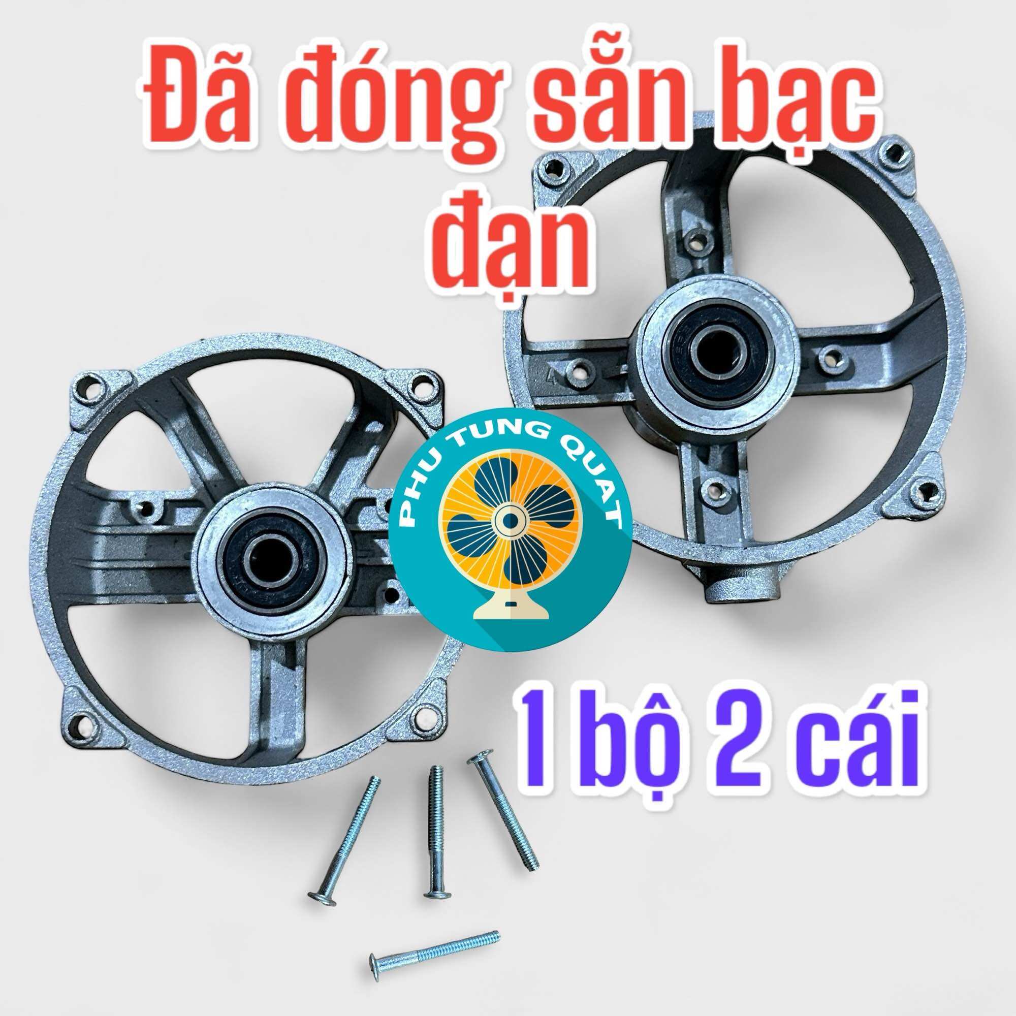 Bộ kẹp nhôm stator quạt gắn sẵn bạc đạn 608 & vành nhôm có đầu răng kèm vít - phụ tùng quạt