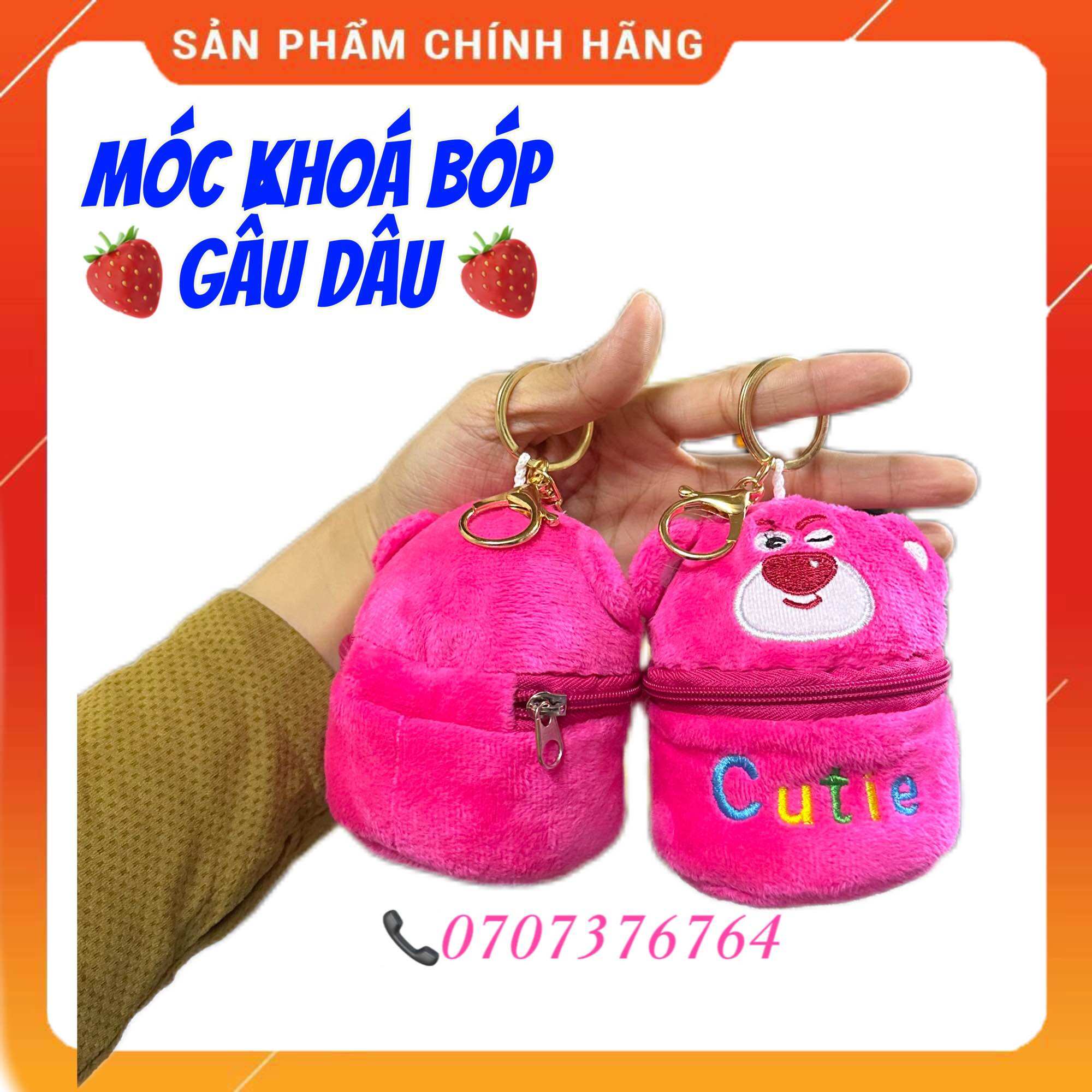 🔥 móc khoá gấu bông bóp hình gấu dâu cao cấp-gấu dâu ôm dâu-gấu dâu nằm ngủ dễ thương-treo cặp-treo balo-móc chìa khoá cao cấp