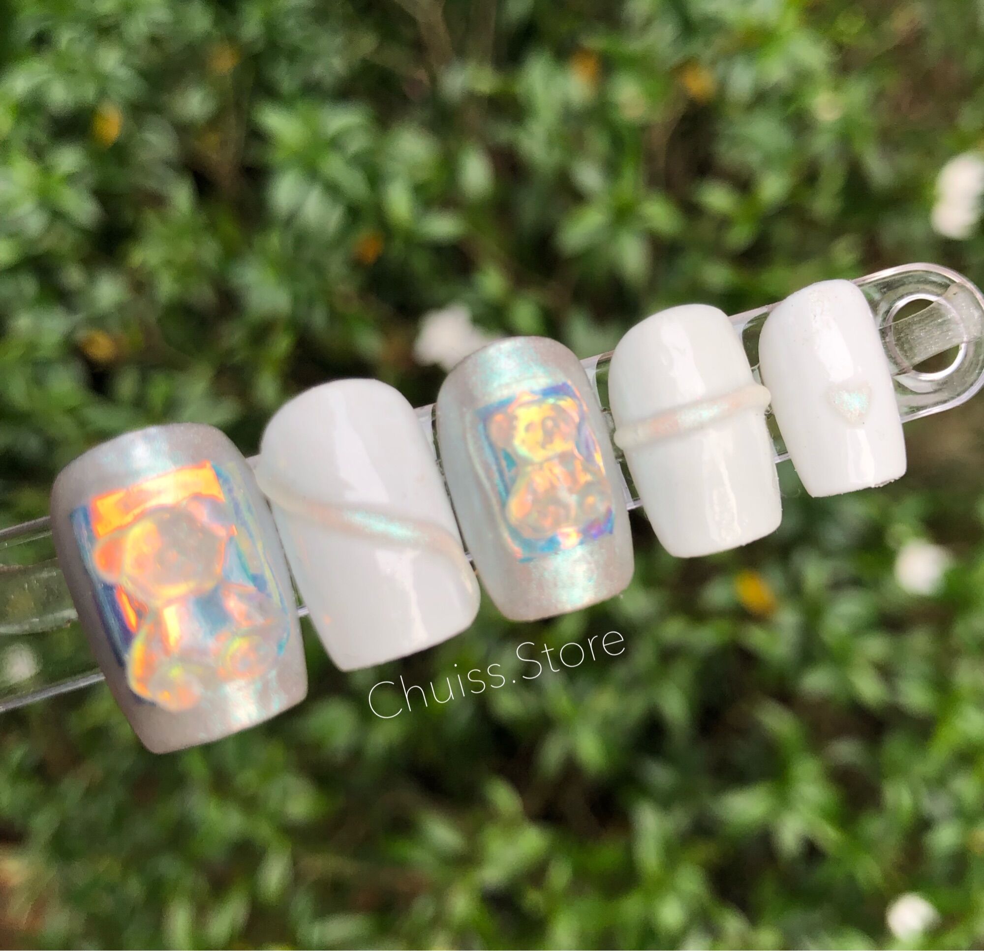 Nail box thiết kế gấu nhũ ẩn tráng gương