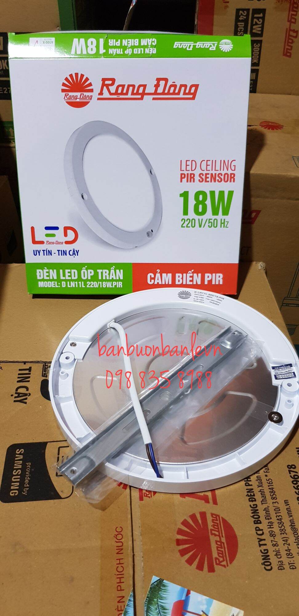Đèn LED ốp trần  siêu mỏng cảm biến 18w Rạng Đông