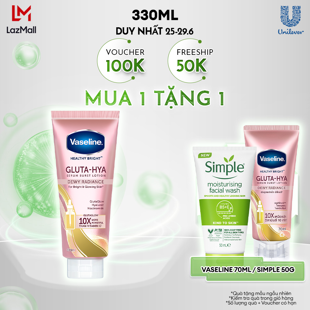Sữa dưỡng thể Vaseline Gluta-Hya Dưỡng Da Sáng Mịn Sau 7 Ngày (330 ML)