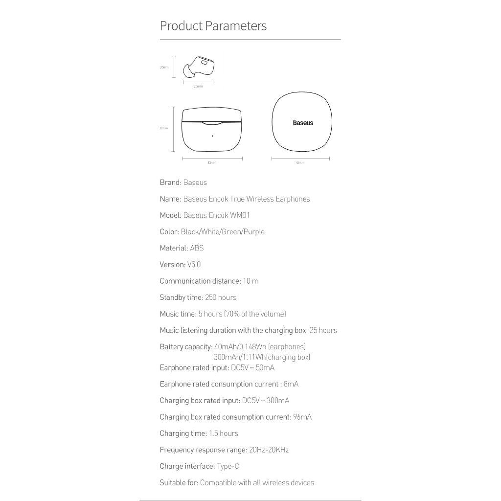 Tai Nghe Bluetooth 5.0 Baseus WM01 TWS Chống Ồn