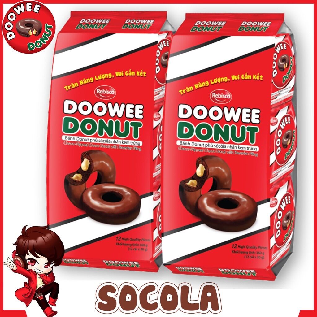COMBO 12 CÁI BÁNH DONUT DOOWEE PHỦ SOCOLA(NGẪU NHIÊN)