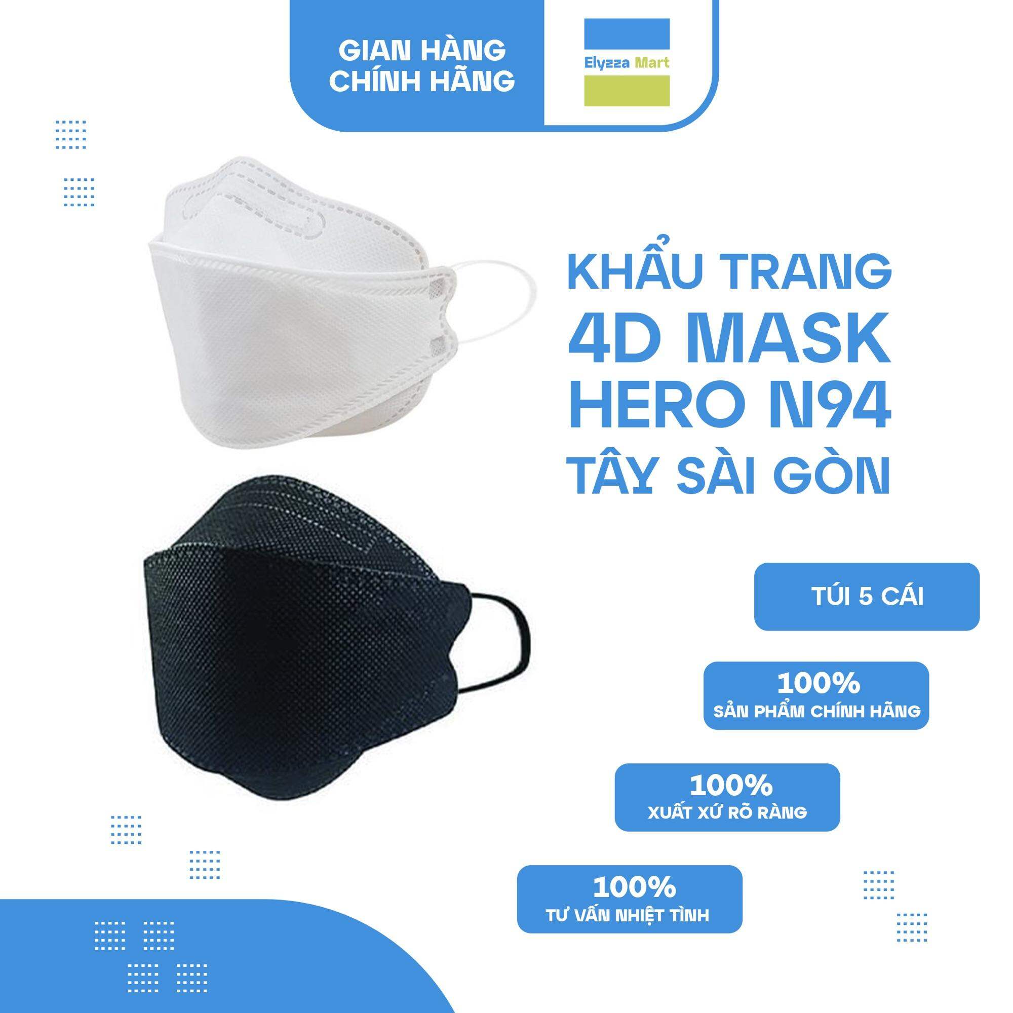 KHẨU TRANG 4D MASK HERO N94 CAO CẤP TÂY SÀI GÒN (TÚI 5 CÁI)
