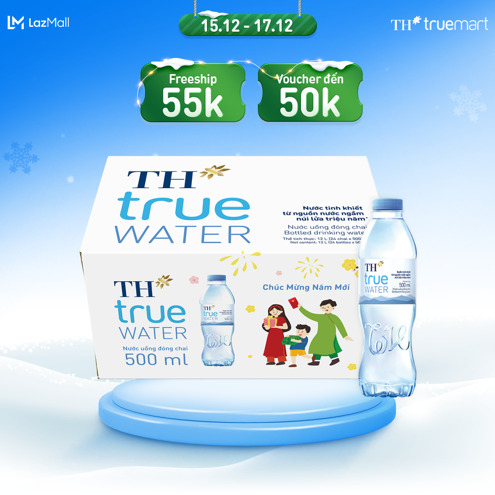 Thùng 24 chai nước tinh khiết TH True Water 500ml (500ml x 24)