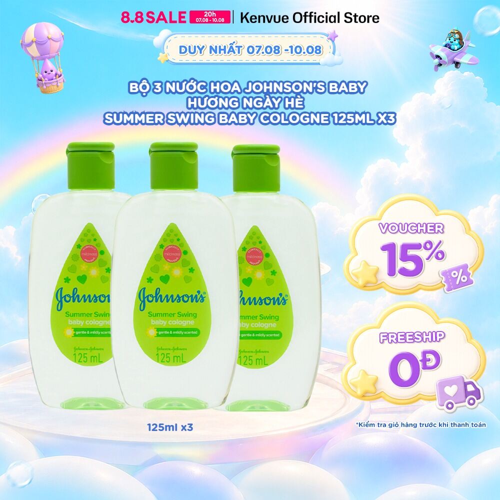 Combo 3 Chai Nước Hoa Cho Bé Johnsons Baby Cologne Hương Ngày Hè Summer Swing Baby Cologne 125ml