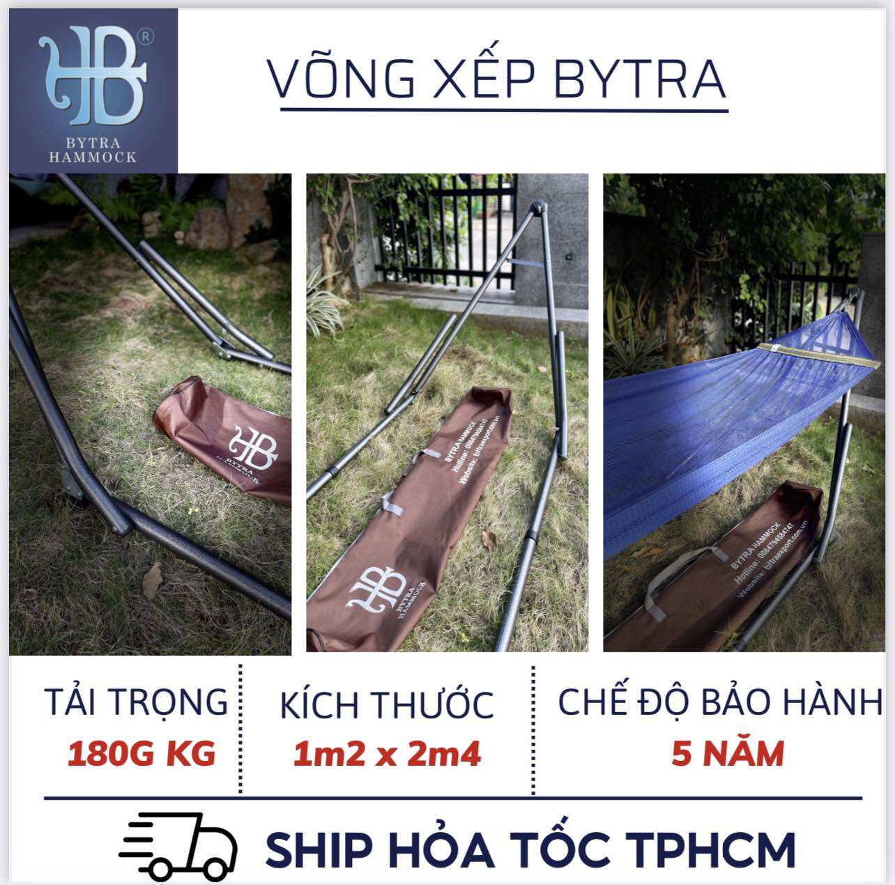 Võng xếp cỡ lớn sắt sơn tĩnh điện bao gồm 1 khung võng và 1 võng lưới sợi dệt cán thép