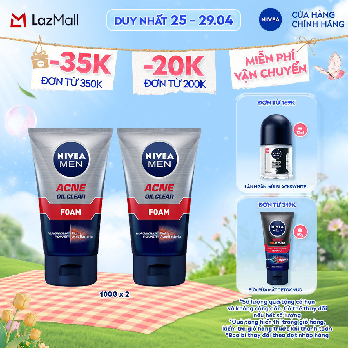 Bộ 2 Sữa Rửa Mặt NIVEA MEN Acne Oil Clear Bọt Mịn Giúp Giảm Mụn Sạch Nhờn (100 g) - 82378x2