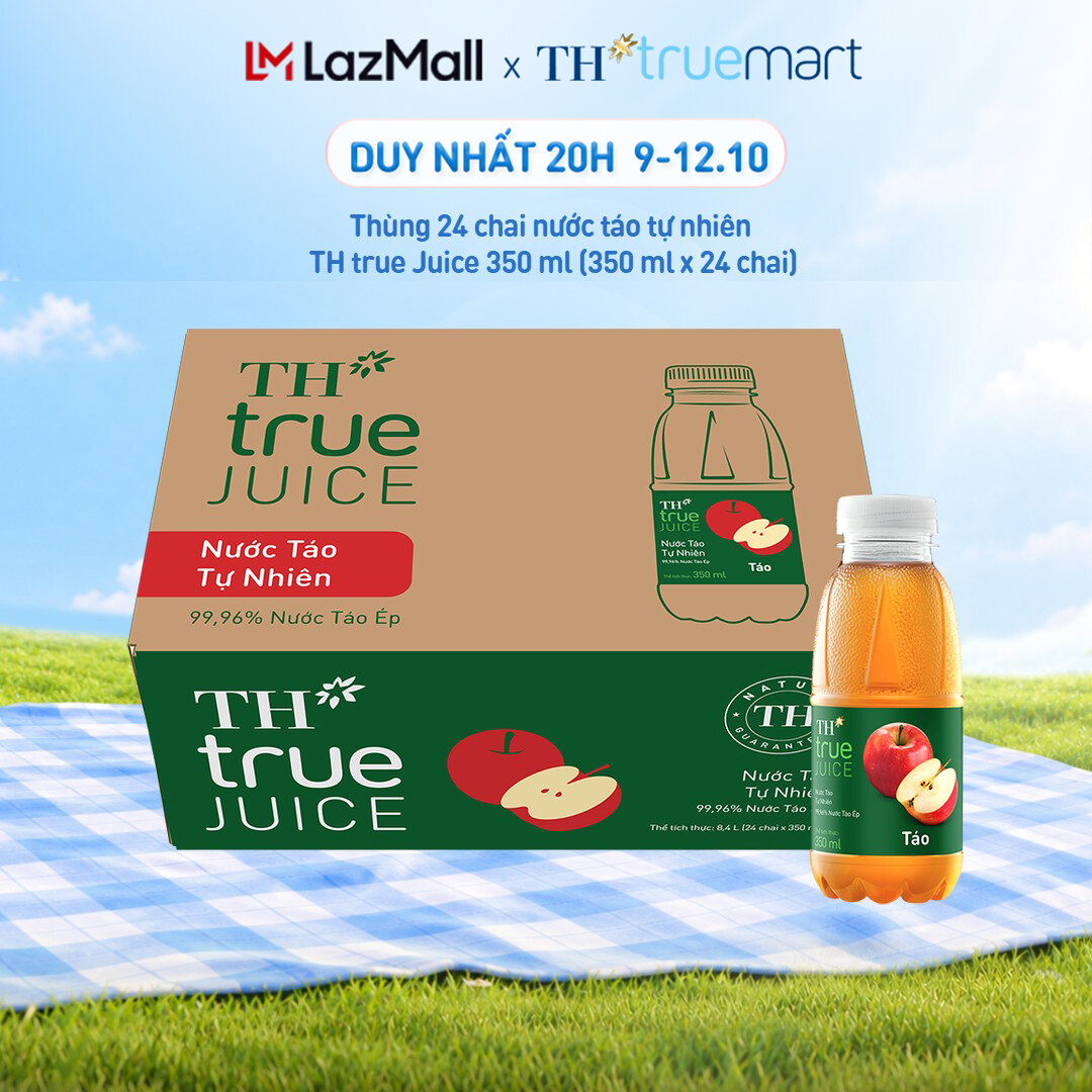 Thùng 24 chai nước trái cây TH true JUICE táo tự nhiên 350 ml (350 ml x 24)