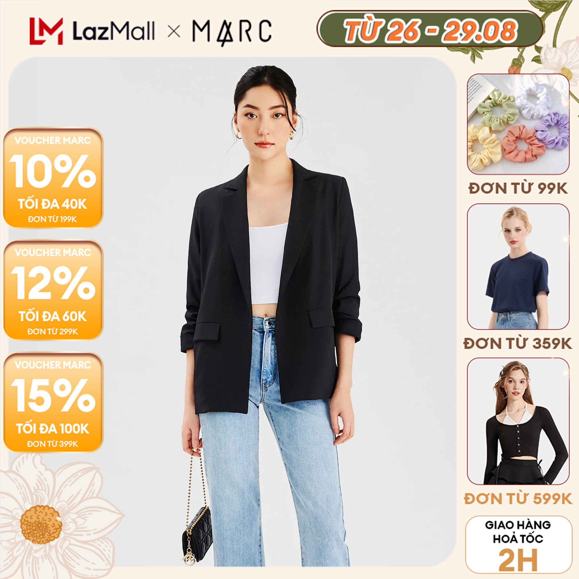[26 - 29.08 | VOUCHER 100K | QUÀ ĐƠN TỪ 99K] Áo Blazer Nữ MARC FASHION Nhún Xắn Tay Cách Điệu TP FAVH043521