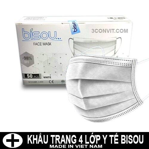 Hộp 50 khẩu trang y tế 4 lớp kháng khuẩn Bisou