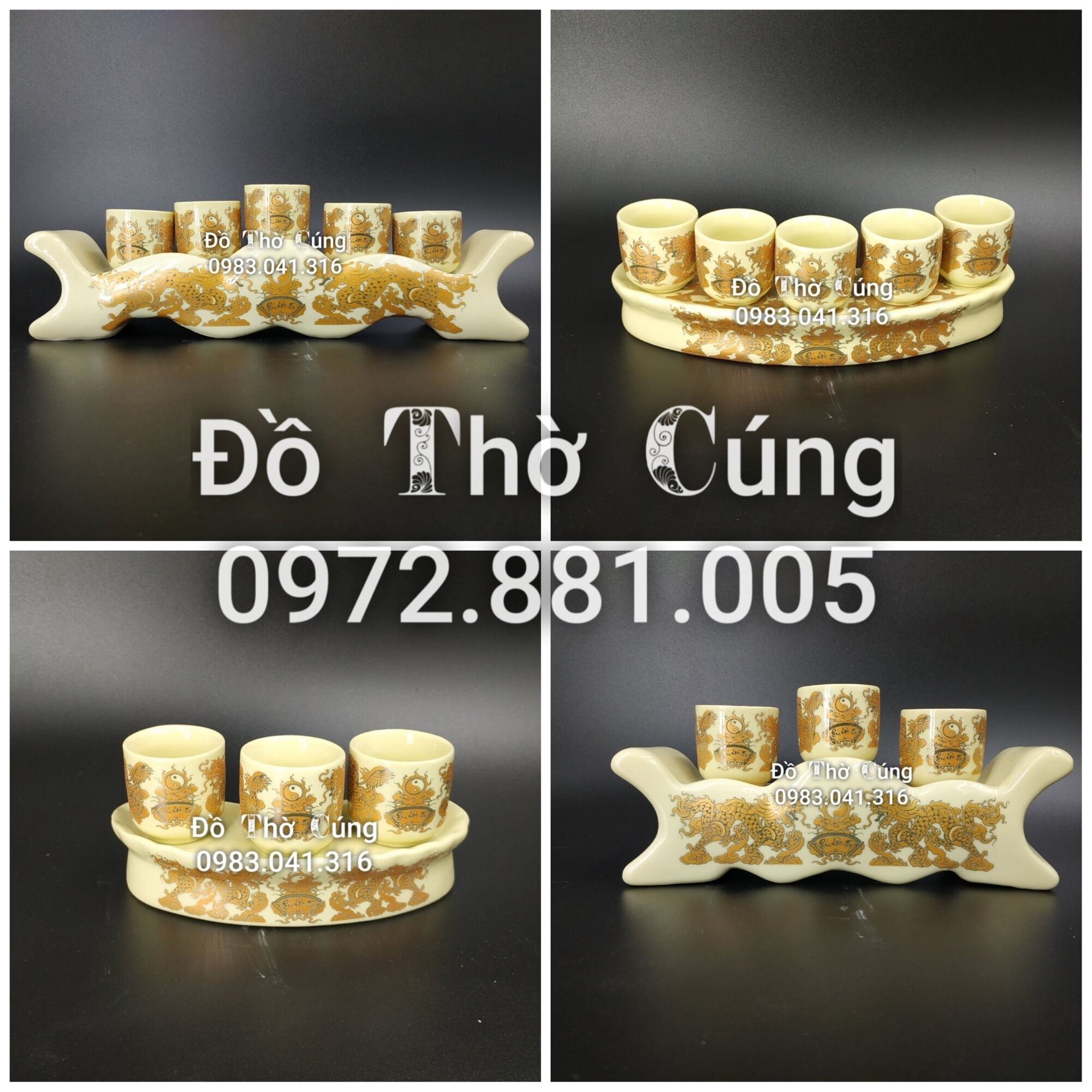 Bộ Kỷ chén thờ đựng nước màu ngà, Bộ kỉ vàng ngà