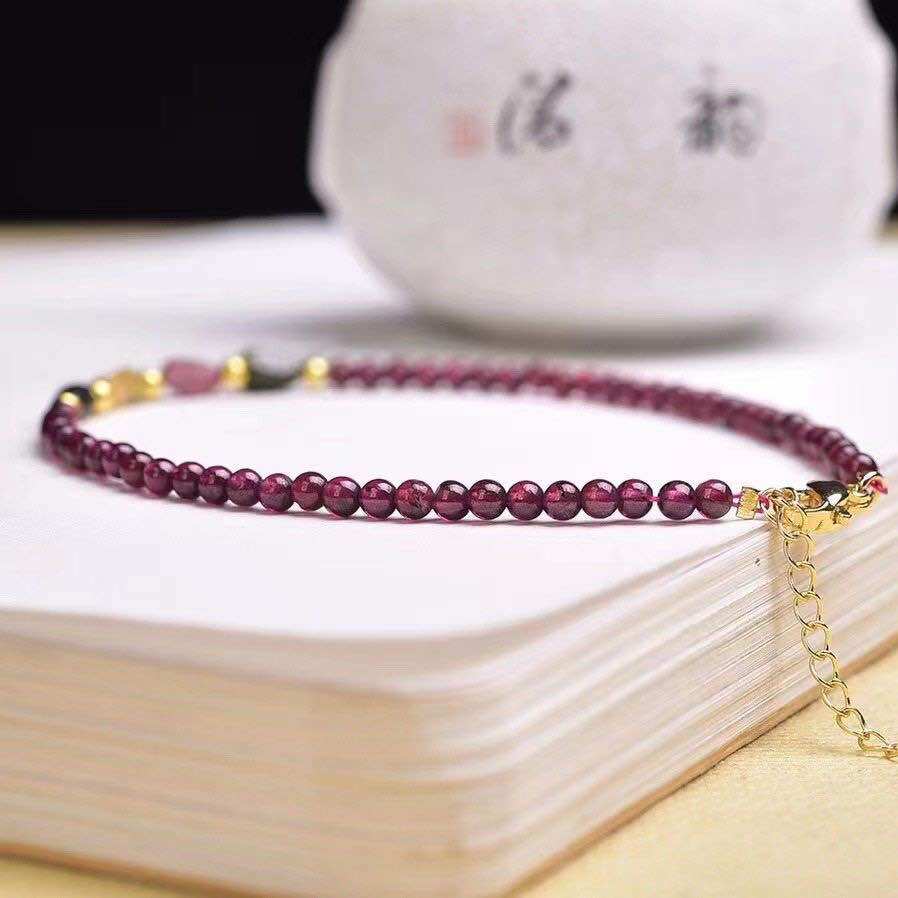Lắc chân Đá Garnet phối Thạch anh màu 3mm