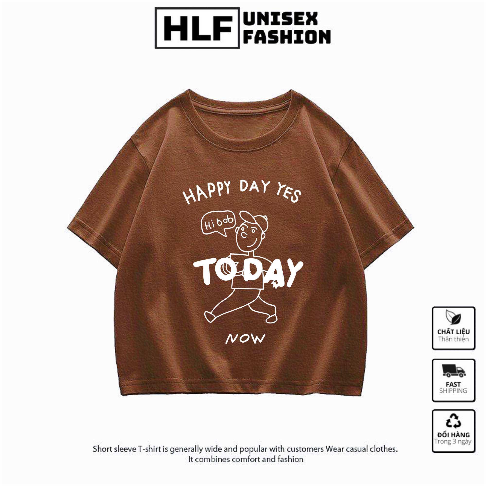 Áo baby tee cổ tròn thun nữ croptop Happy Day Today, brand HLF