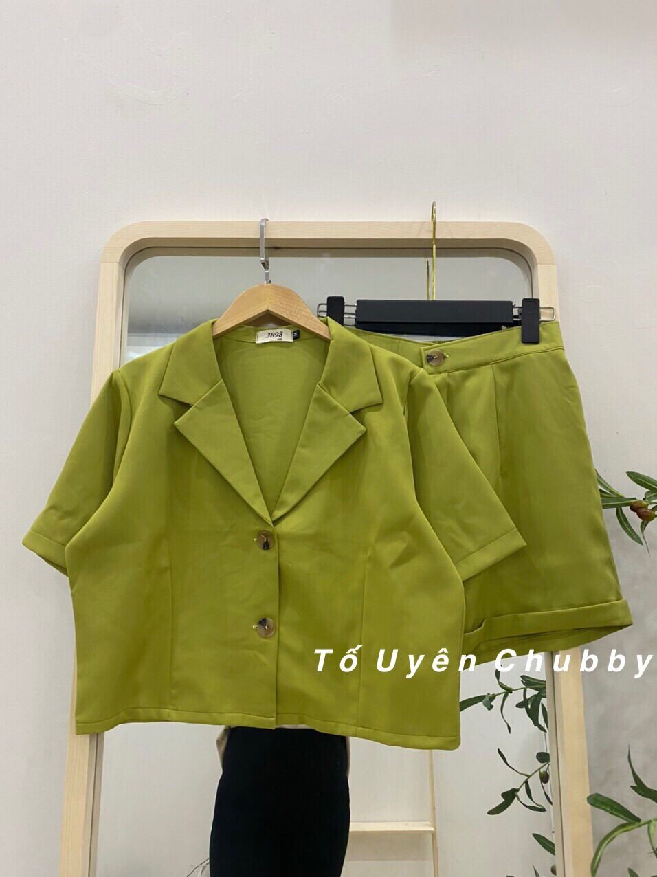 Set Bộ Vest Cộc Tay 2 Màu Đen - Xanh Cốm