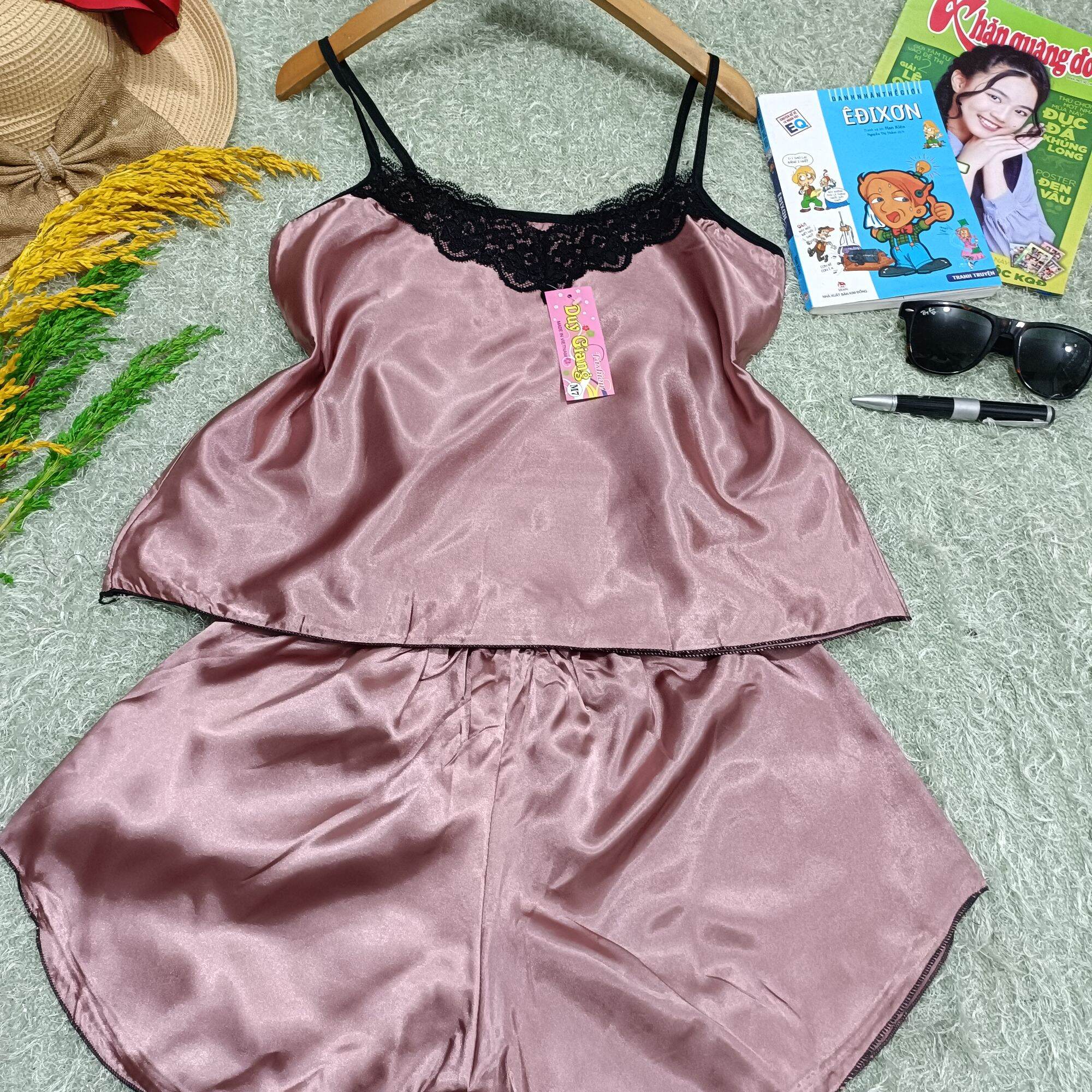 đồ bộ phi lụa .cổ tim hai dây xinh sắn .dễ thương