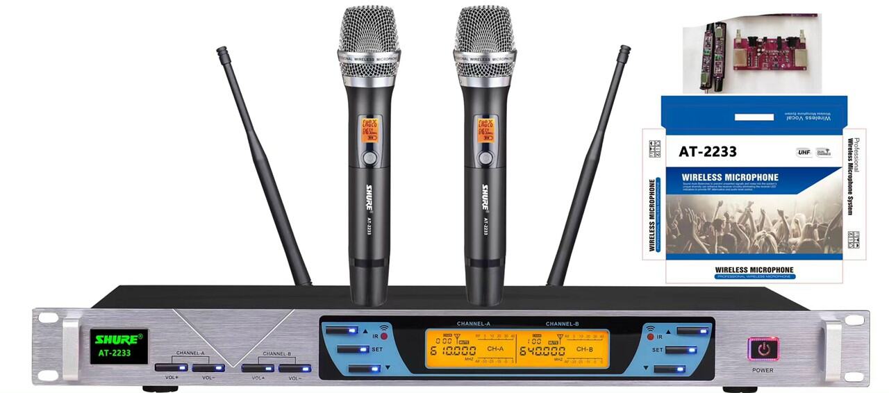 Micro Không Dây Shure AT-2233 CHUẨN HÃNG MỸ, Công Nghệ Lọc Tiếng, Độ Nhạy Cao, Hút Âm Tốt, Mic Hát Rất Nhẹ, Chống Hú Rít,Lọc Âm Tốt, Giọng Hát Trong Trẻo, Hát Karaoke Gia Đình, BH 12 THÁNG