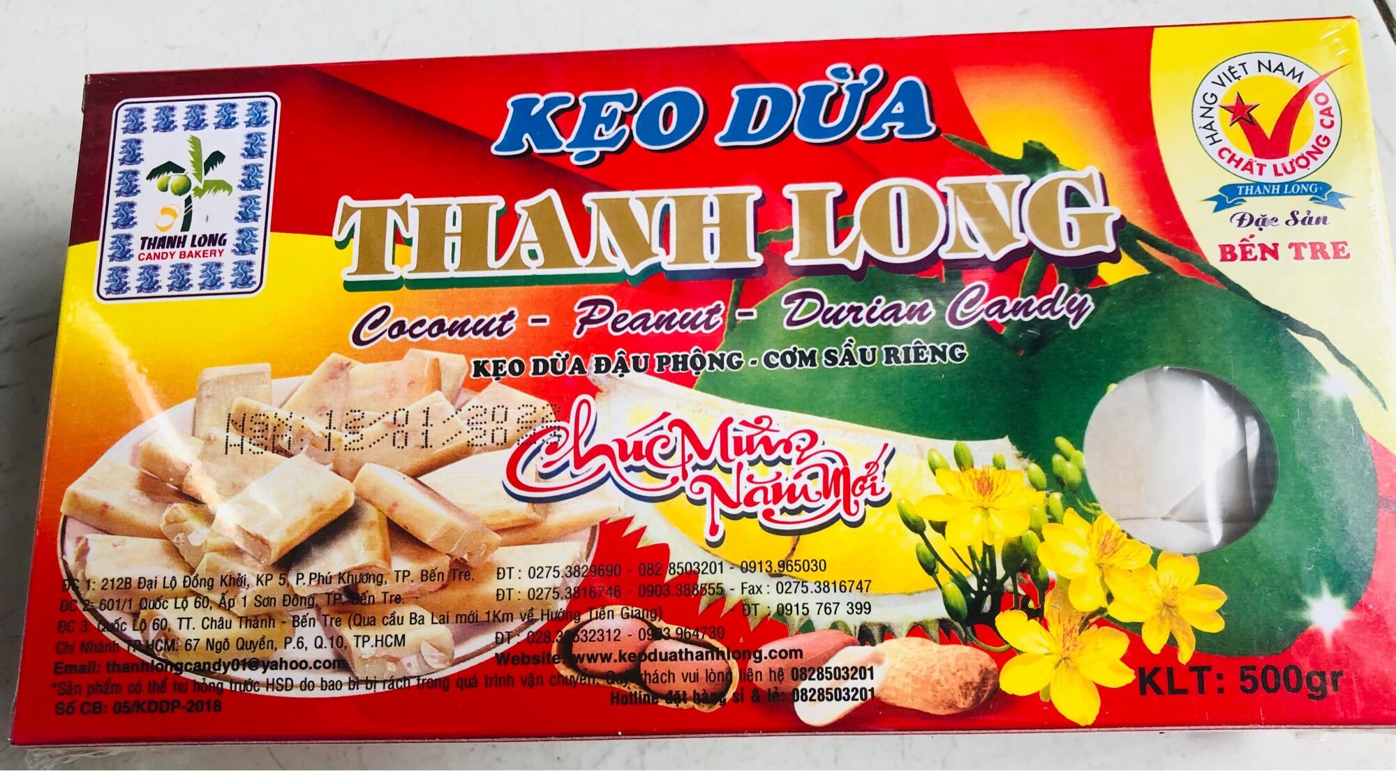 Kẹo dừa đậu phộng sầu riêng 500gram  Thanh Long