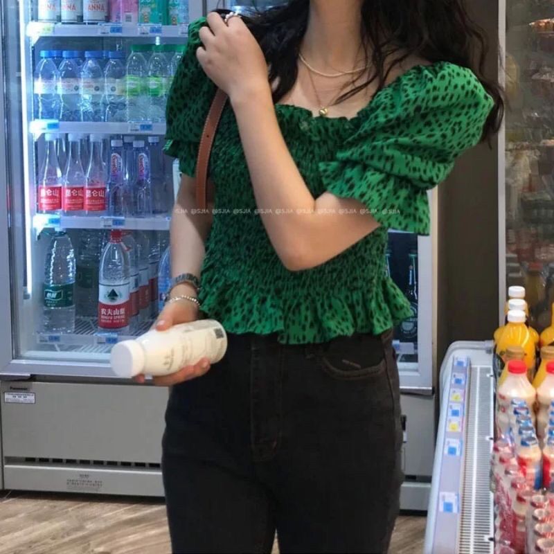 Áo họa tiết da báo màu xanh