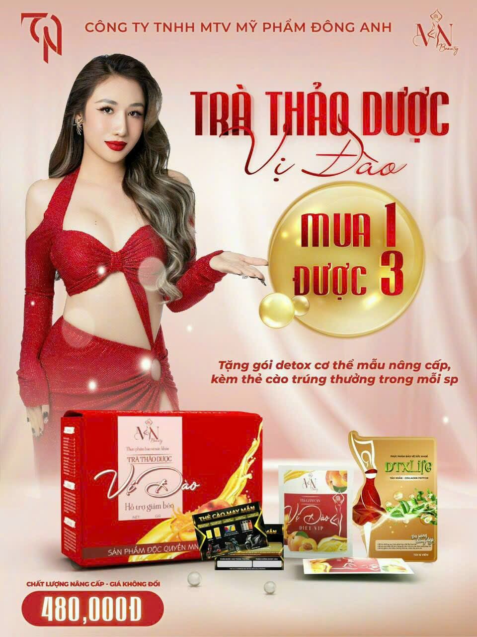 Trà đào hỗ trợ giảm béo Đông anh tặng kèm detox