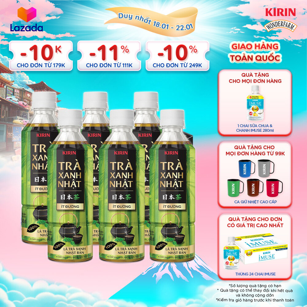   Duy nhất 25.02 - 28.02    Giao hàng toàn quốc  Lốc 6 - Trà Xanh Nhật KIRIN Ít Đường 345ml 