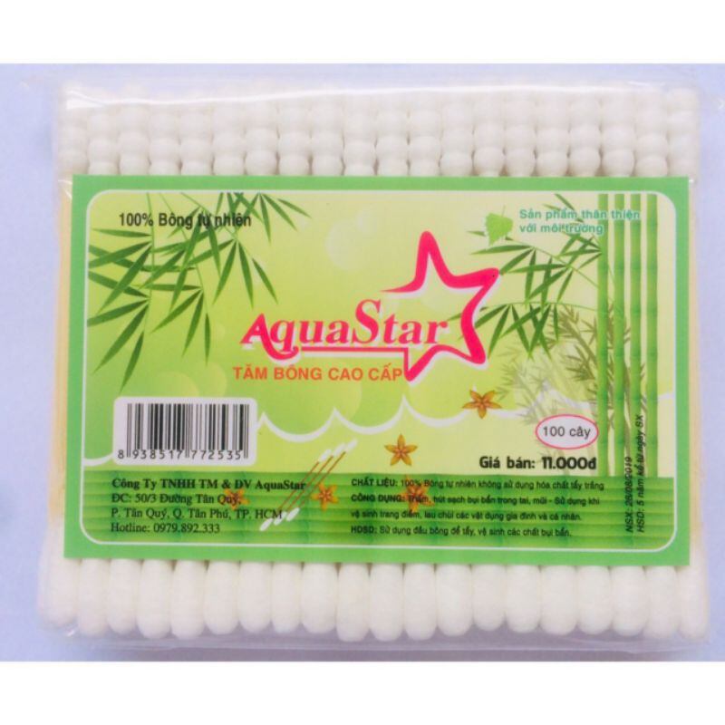 Tăm Bông ráy tai thân gỗ 100 que AquaStar