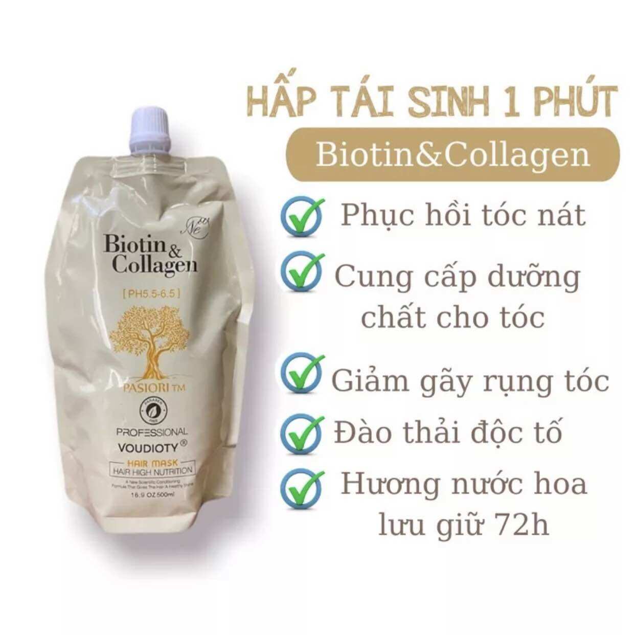 Hấp dầu Biotin Collagen Yuiluim siêu mềm mượt tóc 500ml