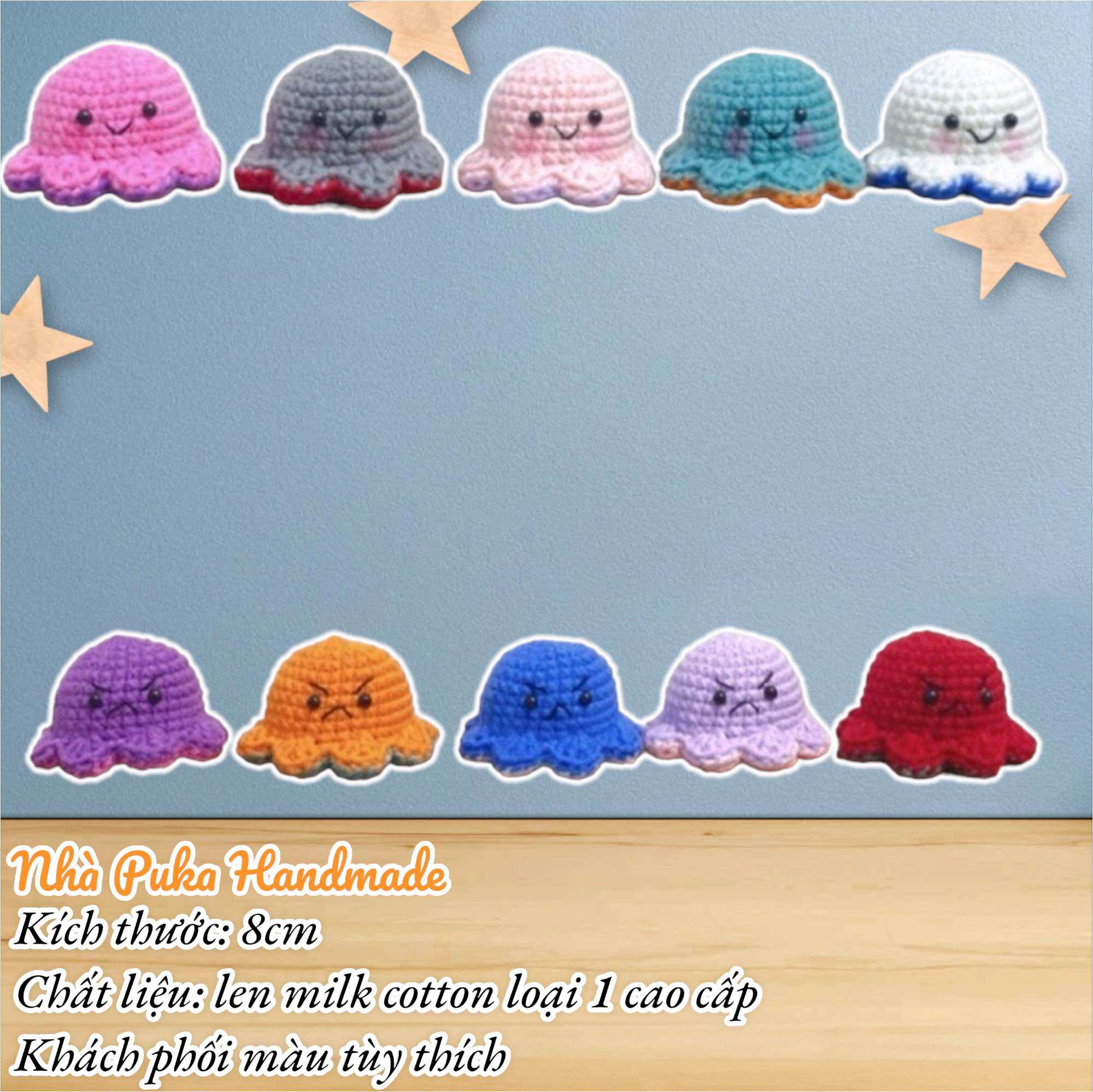 Móc khóa Bạch tuộc cảm xúc hai mặt design by Nhà Puka