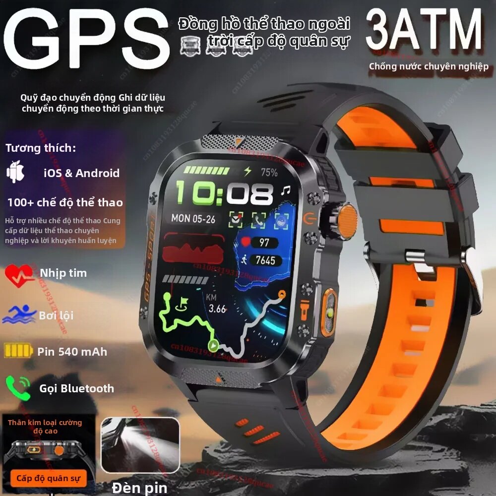 Đồng Hồ Thông Minh Quân Đội Nam 2026 GPS Bluetooth Call 2.01″ Màn Hình AMOLED 3ATM Đồng Hồ Thể Thao Ngoài Trời Chống Nước Với Thiết Bị Theo Dõi Thể Dục