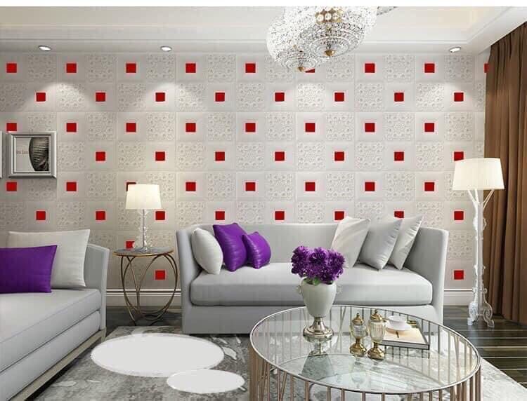 Combo 50 tấm xốp dán tường hoa văn tim 70x70cm