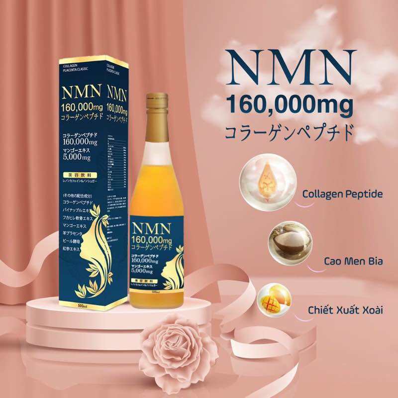 NMN Nước Uống Collagen NMN 160000 Trắng Da Chống Lão Xóa Tàn Nhang Hóa Mờ Nám Giảm Nếp Nhăn Chai 500