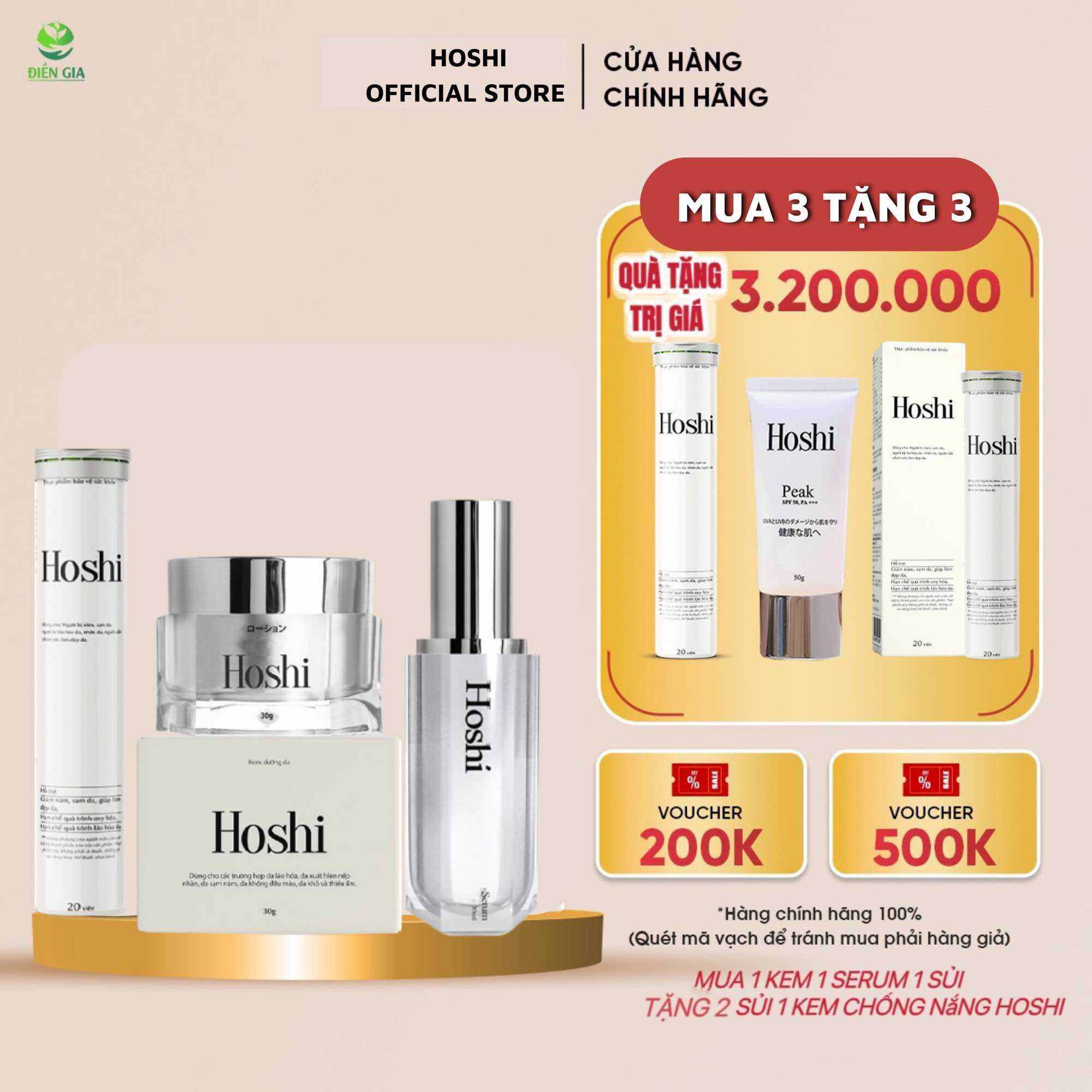 Bộ mờ nám, trắng da Hoshi Nhật Bản chuyên sâu ( Tặng 1 kem bôi, 1 sủi, 1 serum)