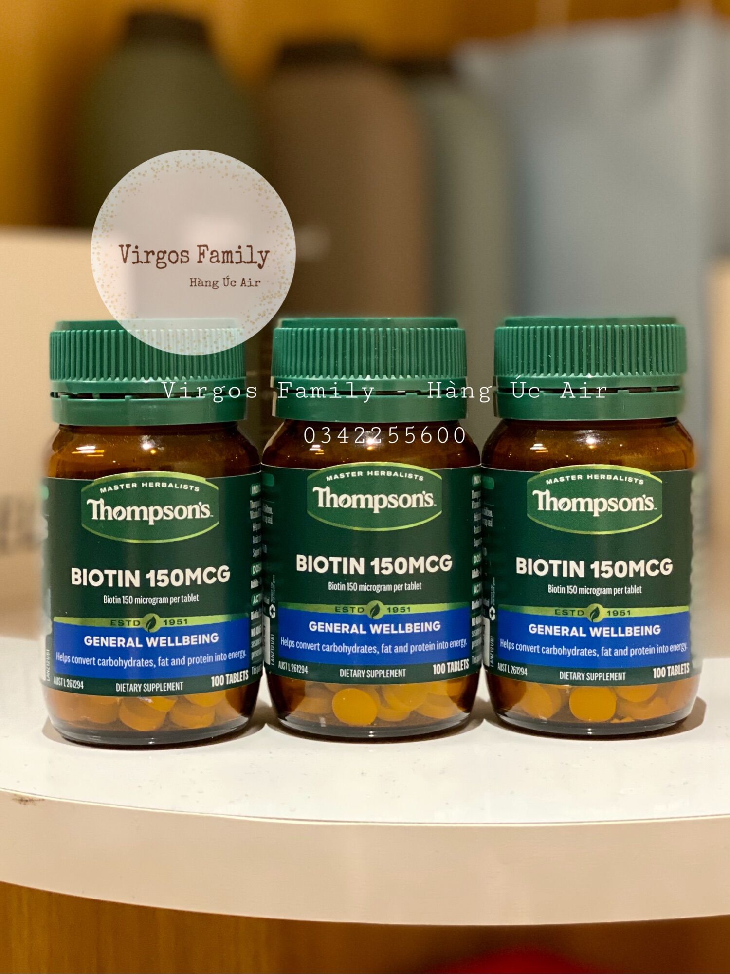 Thompson’s Biotin 150mcg 100 viên hỗ trợ mọc tóc